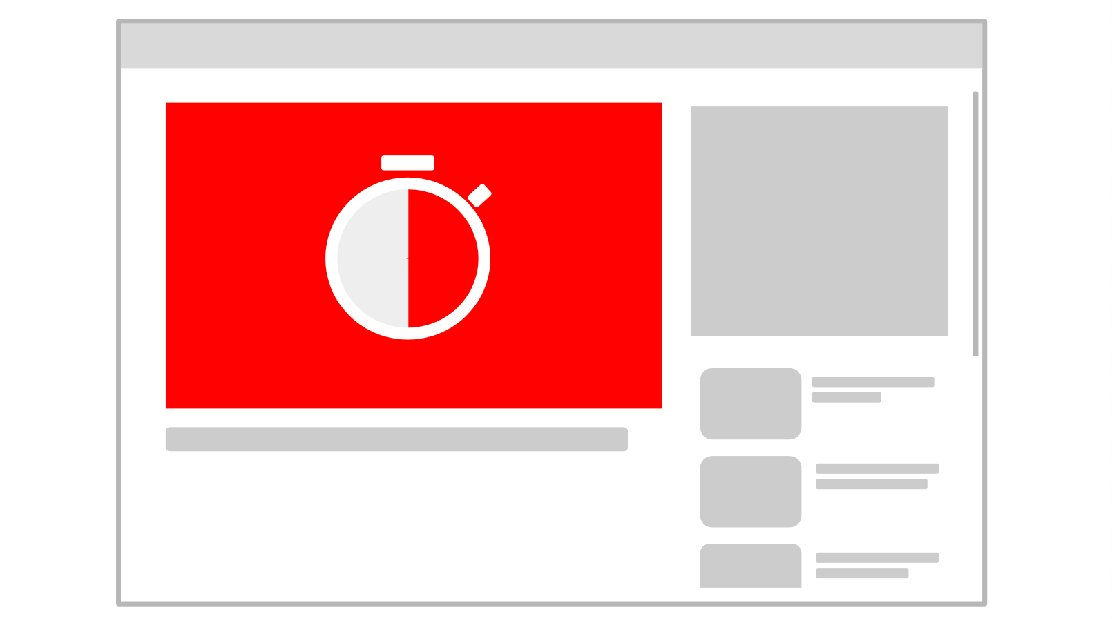 A YouTube video page shows the placement of a non-skippable video ad in the media player represented by a clock symbol.