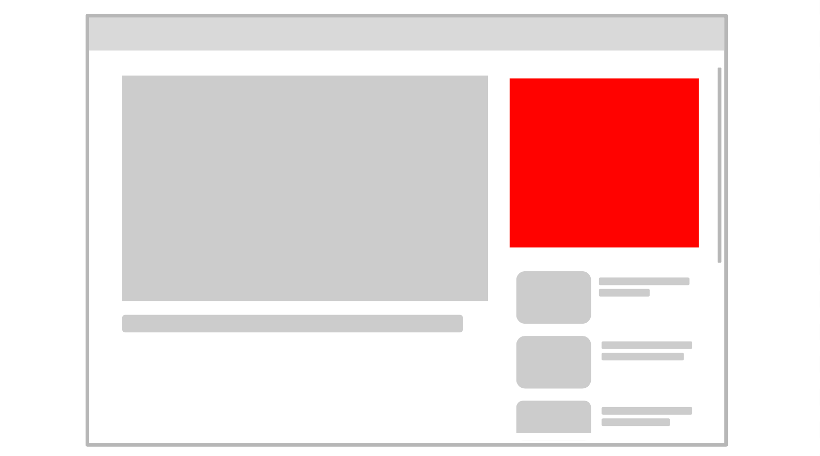 A YouTube video page shows the placement of a display ad to the right of the video player.