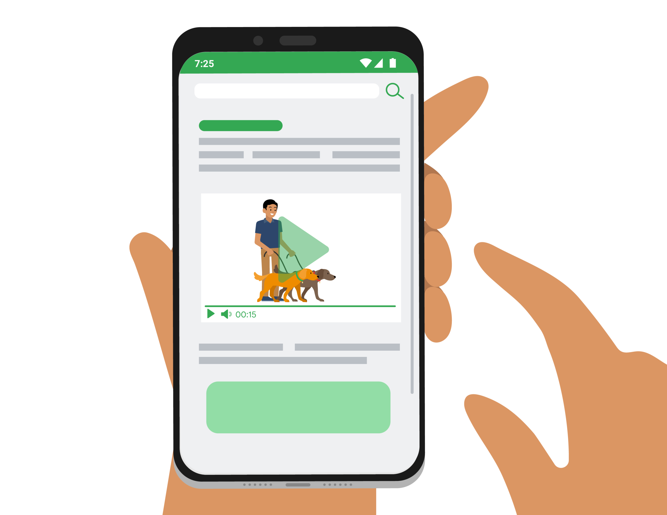 Video on a cell phone featuring a person walking a dog.