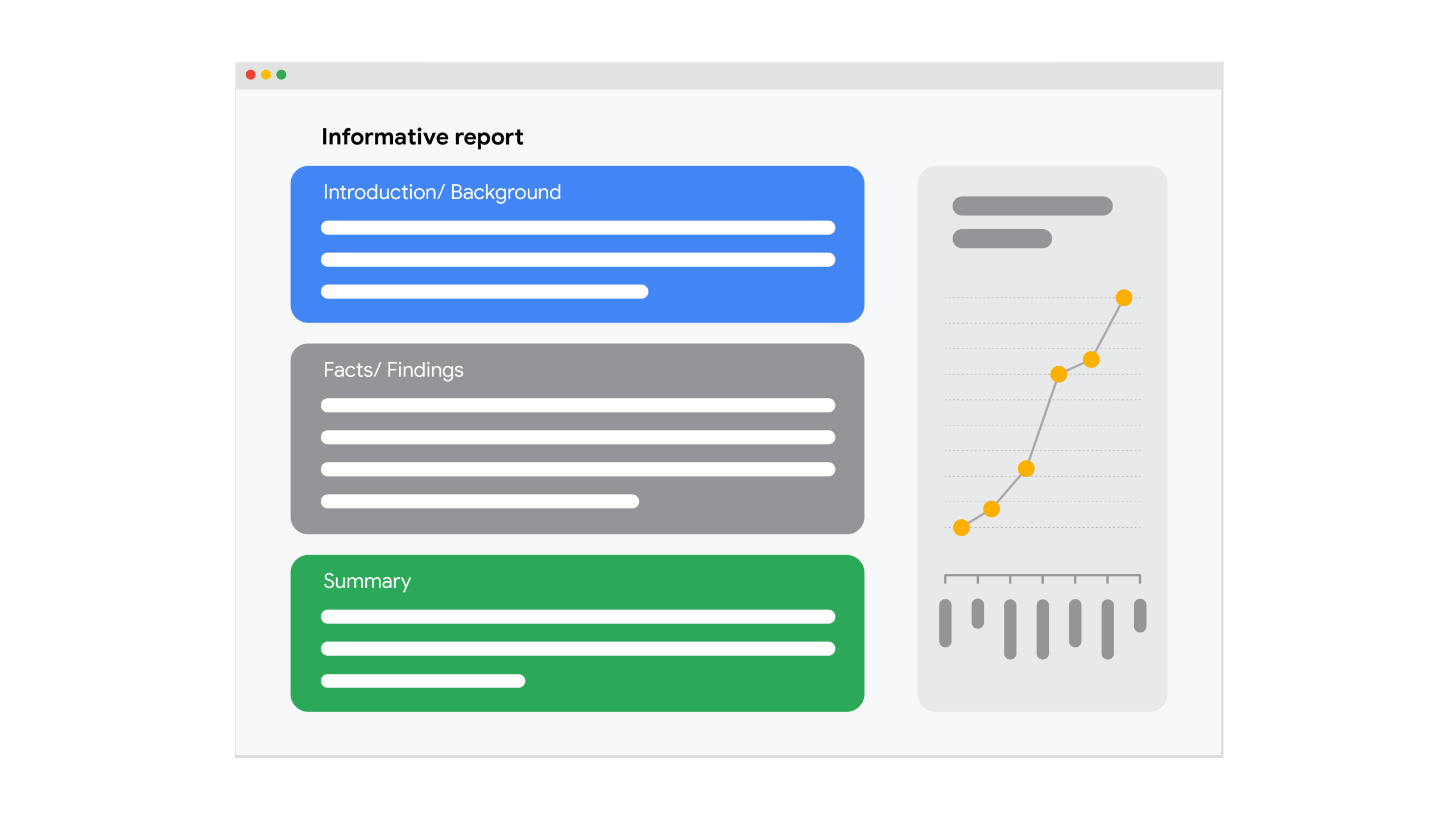 An informational report with subheadings for the introduction and background, facts and findings, and summary.