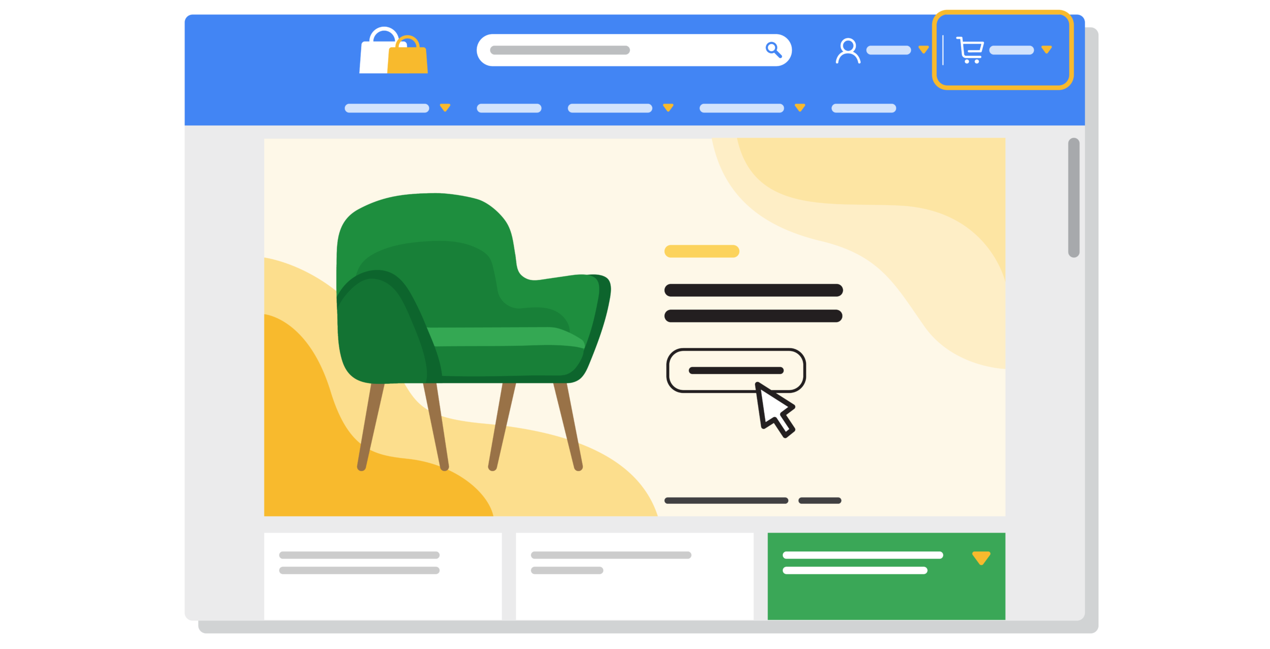 Digital shopping cart for an e-commerce website